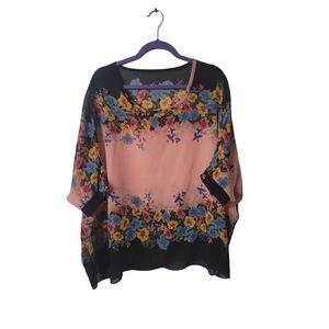Floral Women's Batwing Top - Pink and Black